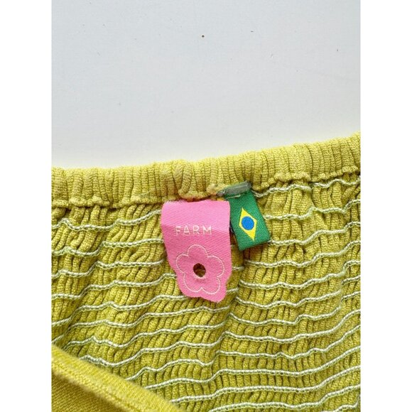 FARM RIO Chartreuse Green Linen Front Tie Puff Sleeve Crop Top Blouse, Size PP - Picture 13 of 15